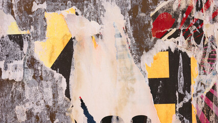 Old ripped torn blank grunge posters backgrounds creased crumpled paper backdrop surface placard...