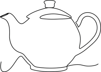 Continuous line drawing of teapot. Kettle with handle isolated on white background. Vector illustration