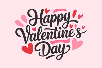 A handwritten text Happy Valentine's Day. Lettering. Colorful holiday banner. Vector illustration.
