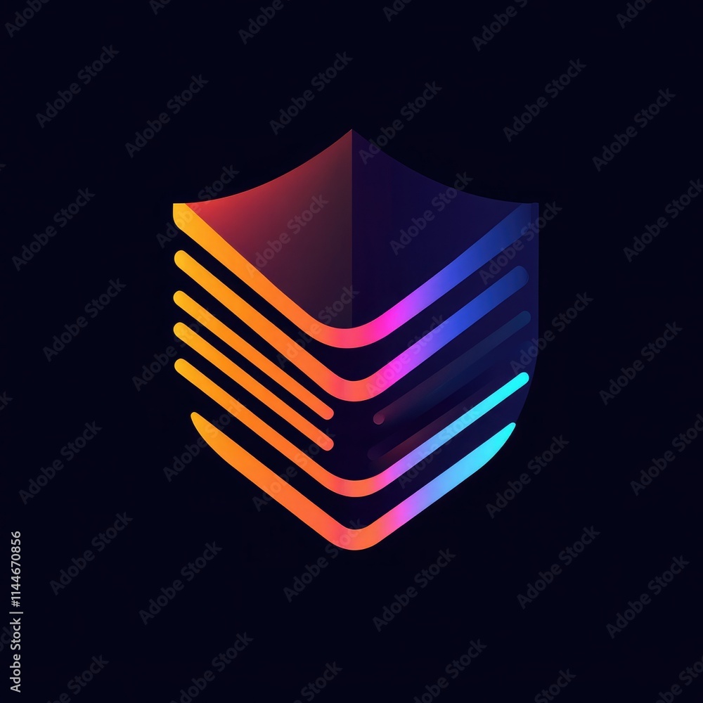 Poster Abstract shield icon with code streams, symbolizing 