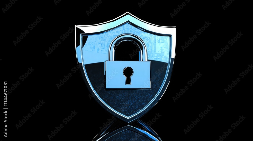 Poster Simple shield and padlock design in blue, symbolizing cybersecurity 