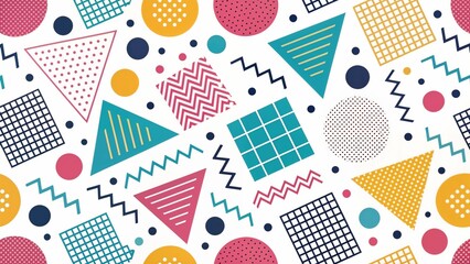 Colorful geometric patterns on white background with vibrant shapes 