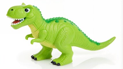 Obraz premium Bright green toy dinosaur figurine with a smiling face and detailed features