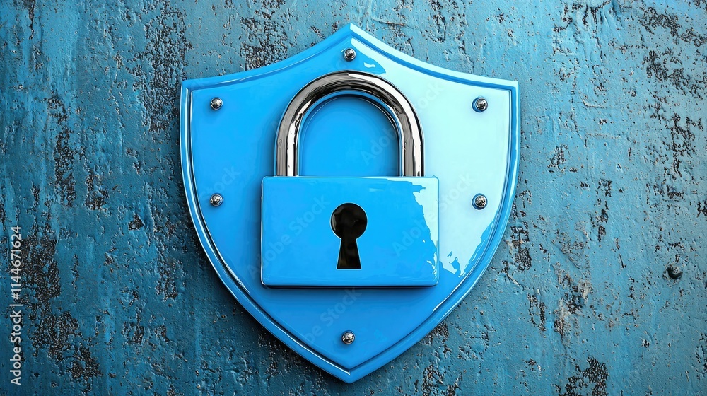 Aufkleber simple shield and padlock design in blue, symbolizing cybersecurity