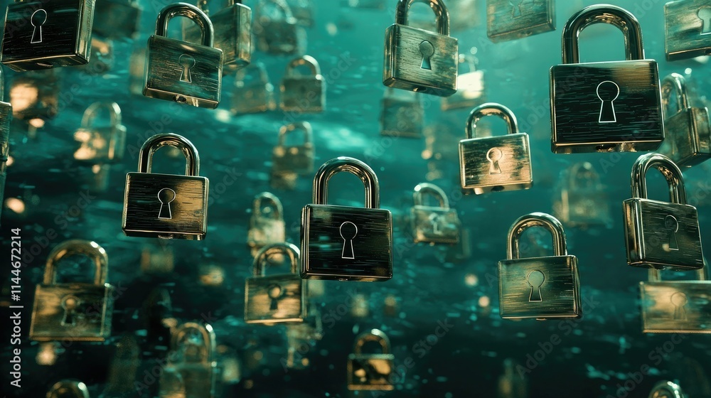 Aufkleber Abstract background with floating locks, representing cybersecurity concepts 