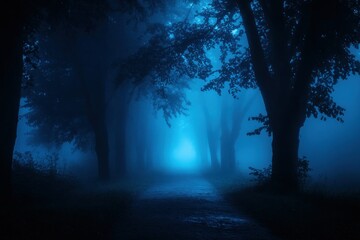 Fototapeta premium Mysterious Blue Fog in Enchanted Forest