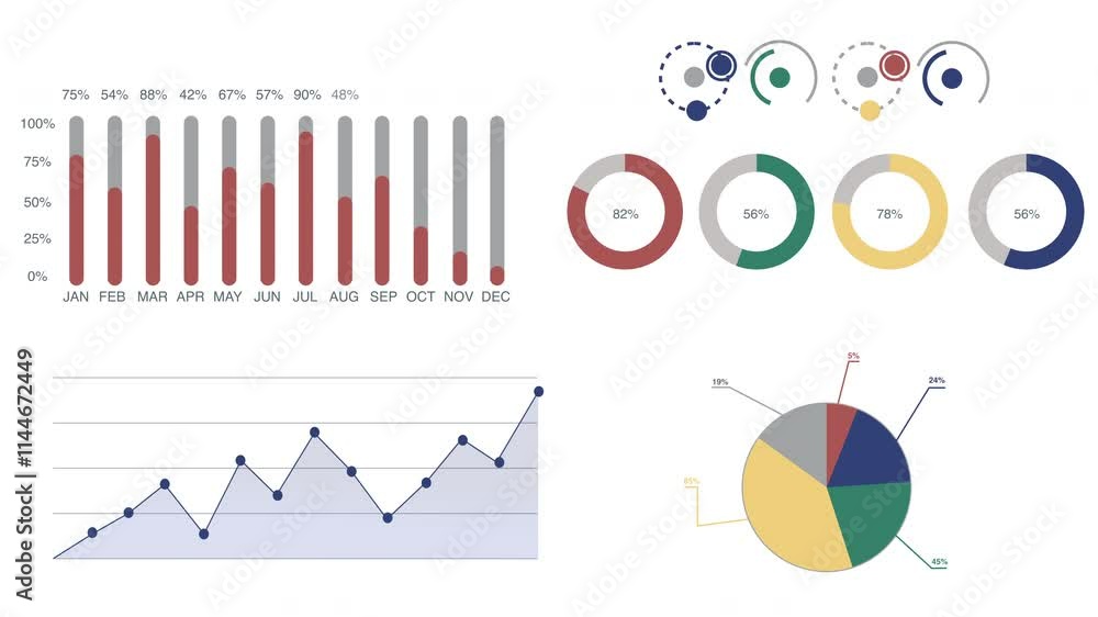 Poster infographics, pie charts and diagrams isolated on white background for market data analysis . set of