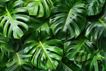 Green fresh monstera leaves for powerpoint background or exclusive zoom meeting