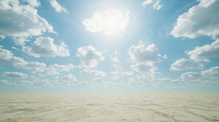 Bright afternoon sky with fluffy clouds over serene landscape nature scene tranquil environment expansive viewpoint