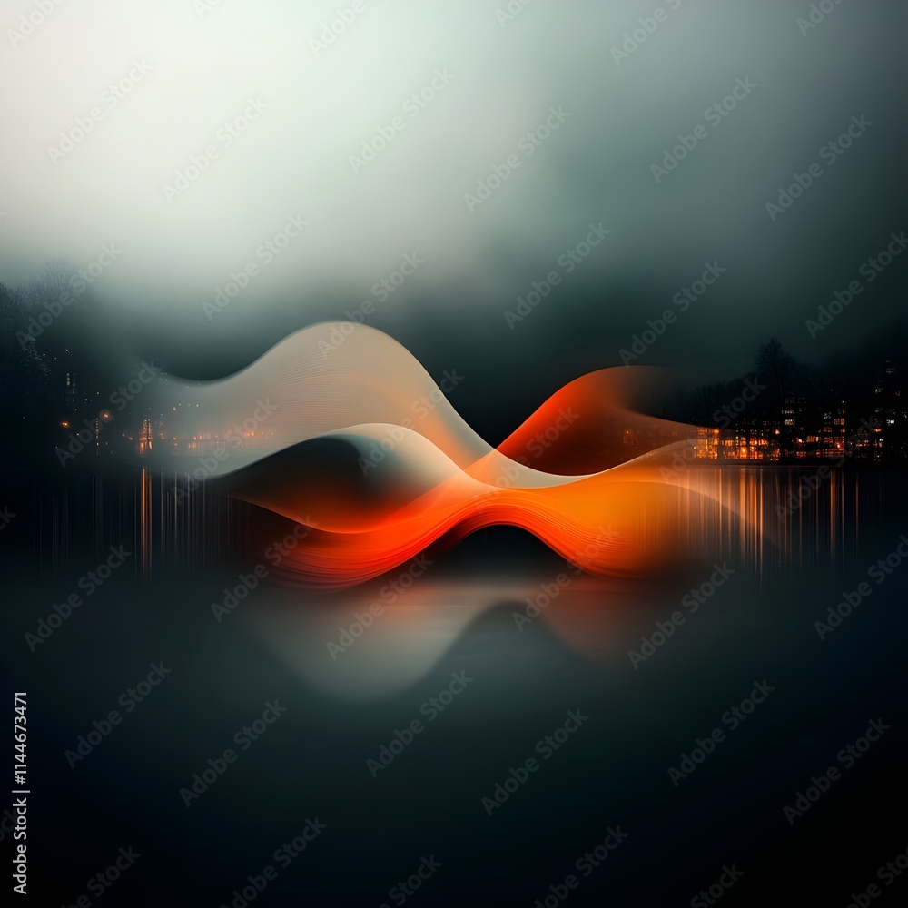 Poster resonant abstract soundscape with cascading frequencies and hypnotic oscillations creating a synesth