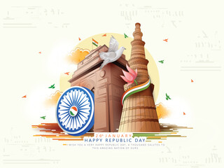 vector illustration of  Republic Day India (26 January) with Flying Pigeon.