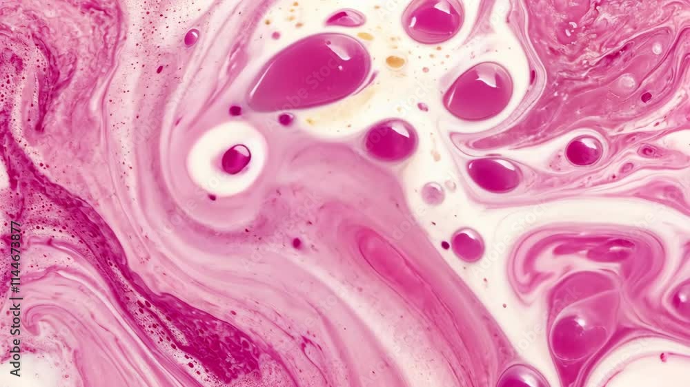 Poster swirls of pink and white create a mesmerizing abstract pattern in organic shapes and vibrant hues ca