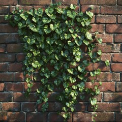 Obraz premium Produce a photorealistic scene of a tenacious vine slowly climbing a brick wall, showcasing the beauty of persistence in nature