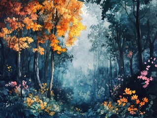 Produce a stunning watercolor painting of a Enchanted Forest, capturing the lush foliage and mystical atmosphere