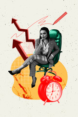 Vertical exclusive art banner collage of cunning businesswoman sit chair arrow development growth...