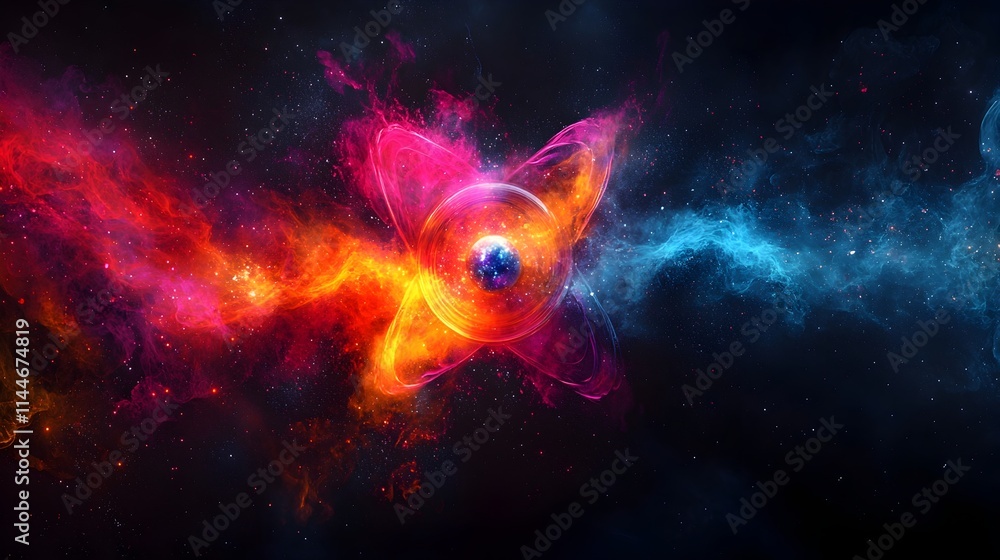 Poster vibrant abstract visualization exploring the quantum mechanical nature and role of the technetium at