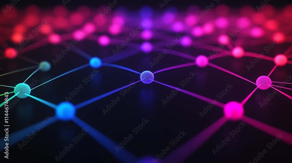 Poster glowing digital network of interconnected dots and lines forming a futuristic innovation concept