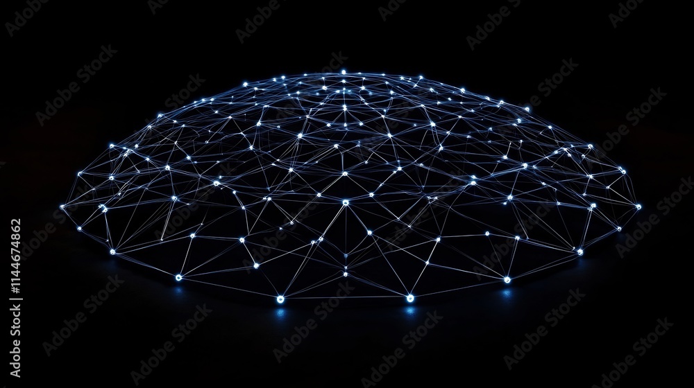 Aufkleber illuminated digital network of connected glowing dots and lines for innovation concepts