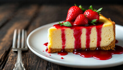 Delicious Strawberry Topped Cheesecake Slice