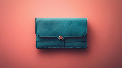 A blue purse is sitting on a red background