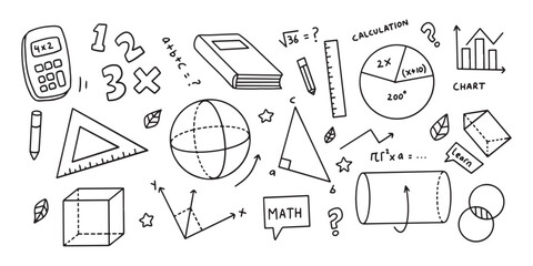 Math doodle elements. Back to school illustration in line
