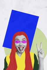 Composite trend artwork sketch image collage of caricature colorful portrait young woman retro...
