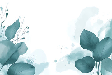 
Background with void inside, hand drawn leaves in flat illustration style with watercolor effects, with green tones on white background.