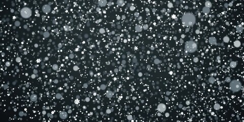 Fototapeta premium Delicate snowflakes falling against a pure black backdrop, crystal, design, pure