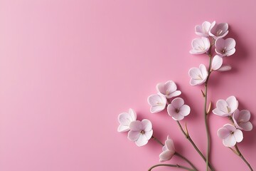 Hd wallpaper for walls beautiful design Frame of flowers, branches, leaves and petals with space for text on pink background. Flat lay, top view