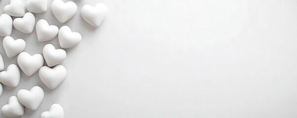 Simple Valentine background, empty white canvas with faint 3D heart shadows along the edges, modern and minimal, 3D illustration