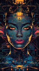 Futuristic digital painting with abstract geometric design.. AI Generated