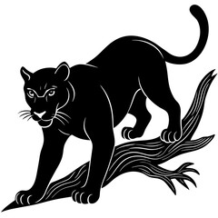 a black panther crawled down from the tree wanting to pounce, full body, dynamic gesture , good animal anatomy,