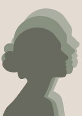 isolated beautiful woman face silhouette with earth tone green colour