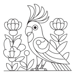 Cockatoo in fantasy flowers. Animals. Hand drawn doodle. Ethnic patterned illustration. African, indian, totem tatoo design. Sketch for avatar, tattoo, poster,