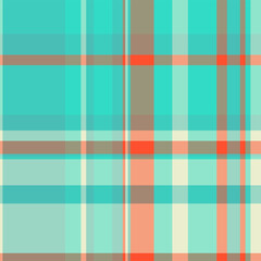 Single plaid textile texture, graphical background check fabric. Image vector seamless tartan pattern in teal and pastel colors.