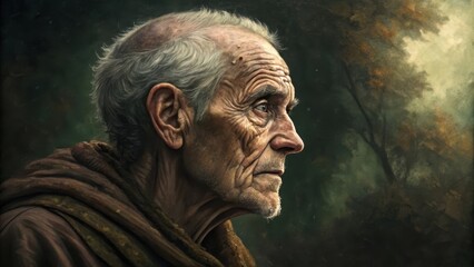 Elderly Man Portrait in Dramatic Oil Painting