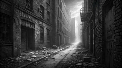 Fototapeta premium Melancholic Charcoal Drawing of Abandoned Urban Alley