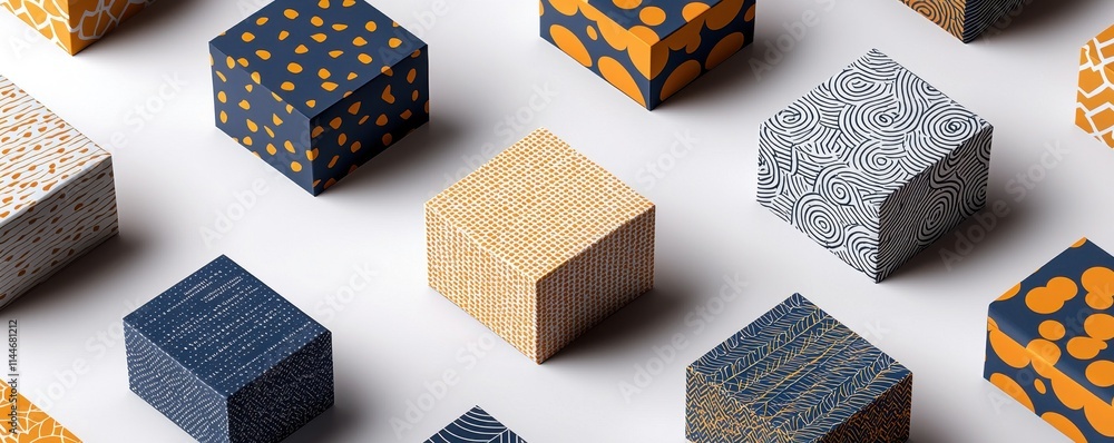 Poster a colorful arrangement of patterned cubes displays various textures and designs, emphasizing creativ