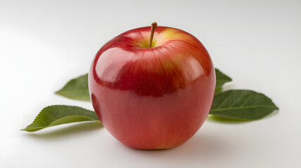 A photo of a whole apple with its skin intact, sitting on a white background.
