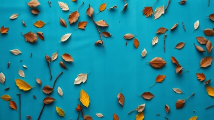 Earthy Blue Textured Background, Scattered Leaves & Twigs, Calming,  Sharp Focus