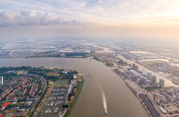 Antwerp, Belgium. Panorama of the city. Summer morning. Aerial view