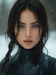 Cinematic portrayal of a female fantasy character in a snowy landscape