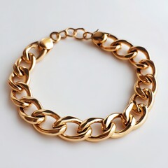 Obraz premium A gold chain bracelet with interlocking links and a subtle shine on a white background 
