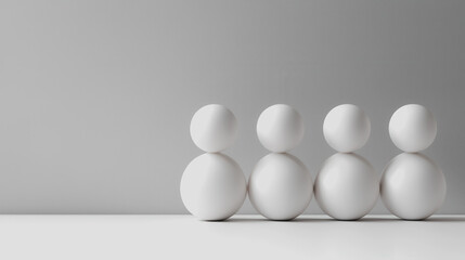 Minimalist Arrangement of Abstract White Figures on a Light Gray Background, Simple and Elegant Design for Visual Harmony and Balance