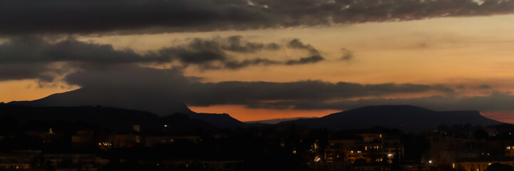 Sainte Victoire mountain in the light of an autumn morning