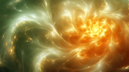 Abstract swirling golden and green cosmic nebula