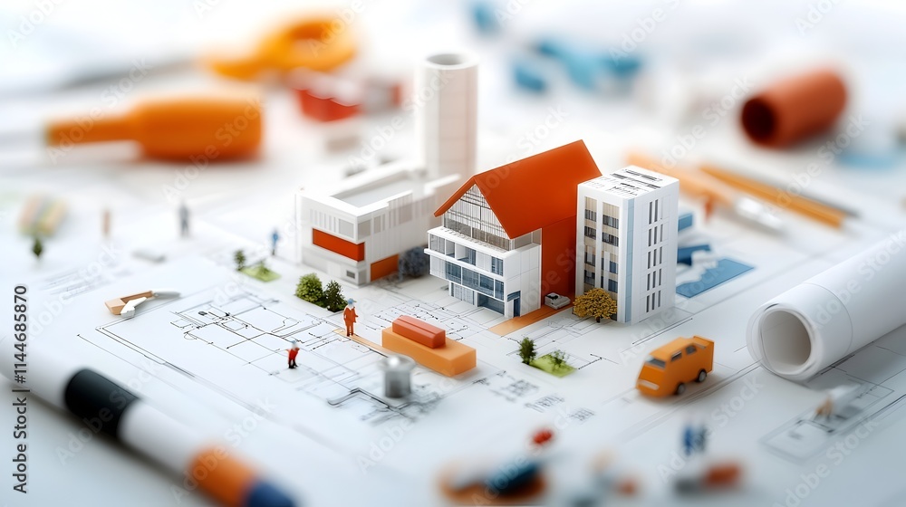 Poster detailed schematics blueprints and renderings of a complex data driven urban architecture featuring 