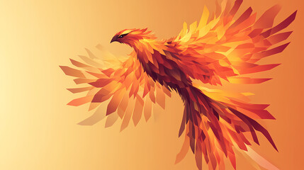 Stylized phoenix-like bird with gradient orange and brown feathers. Phoenixlike. Illustration