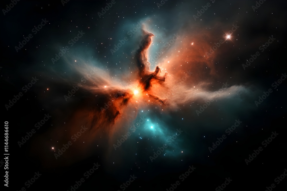 Poster dramatic and cinematic visualization of a luminous stellar cluster pulsing with energy against the v