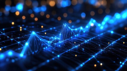 Abstract blue glowing network landscape.